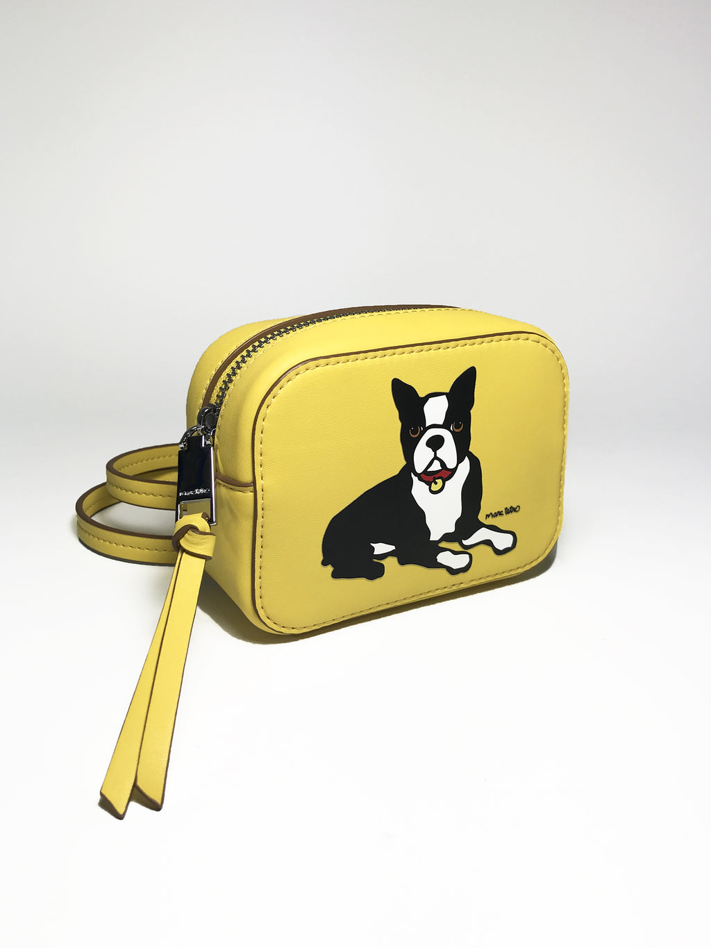 Marc Tetro Boston Terrier dog Philadelphia Vinyl store Purse Tote Yellow-Preowned